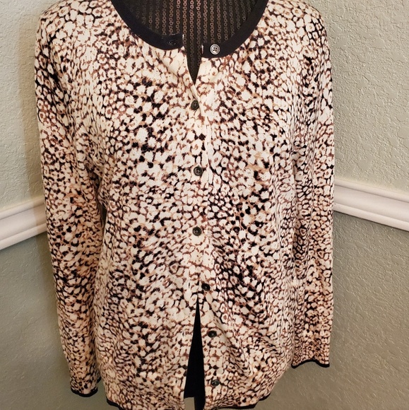 LANDS' END Leopard Print Cardigan Sweater - Picture 1 of 8